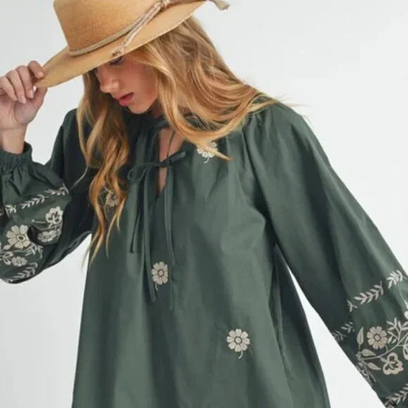 Adorable Womens Mable Floral Embroidered Boho Peasant Mini Dress Sz Lg MSRP $174 - Picture 2 of 10